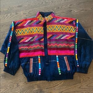 Vintage Talla M Guatemalan Woven Jacket Colorful Ethnic Boho Medium